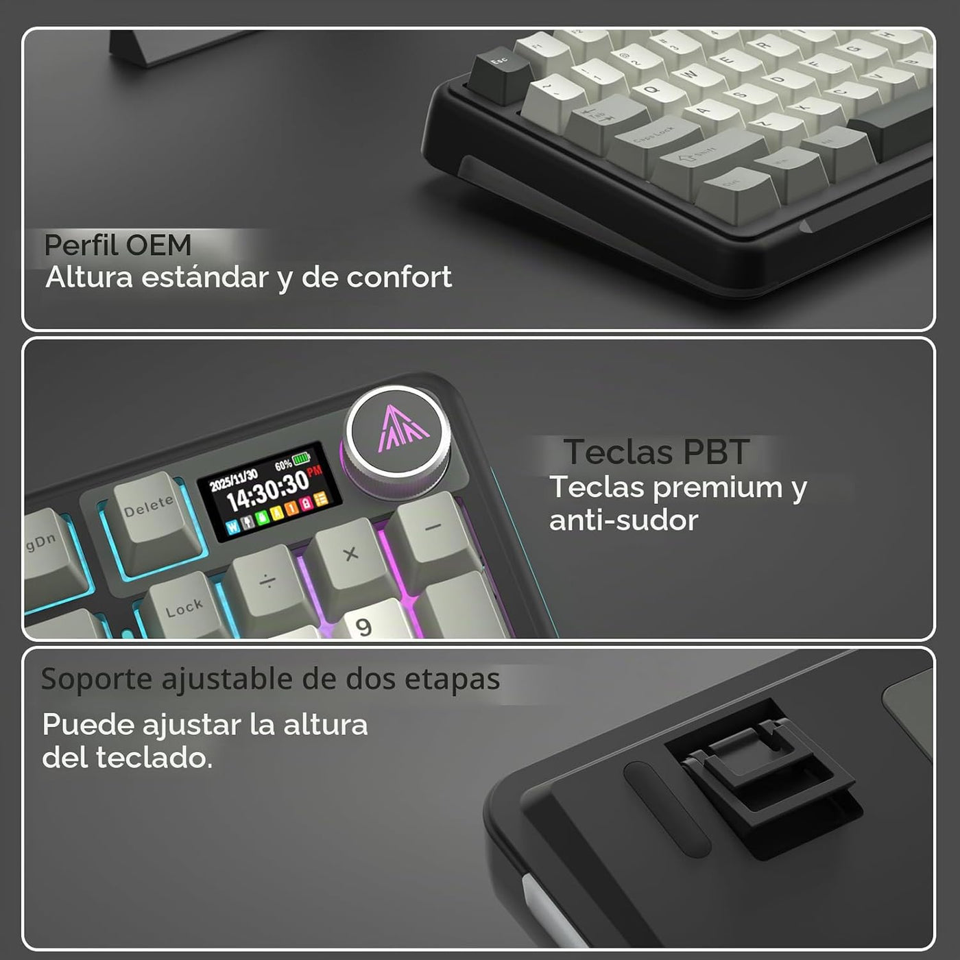 SOLAKAKA Teclado mecánico inalámbrico A99 Pro con pantalla LCD y pe...