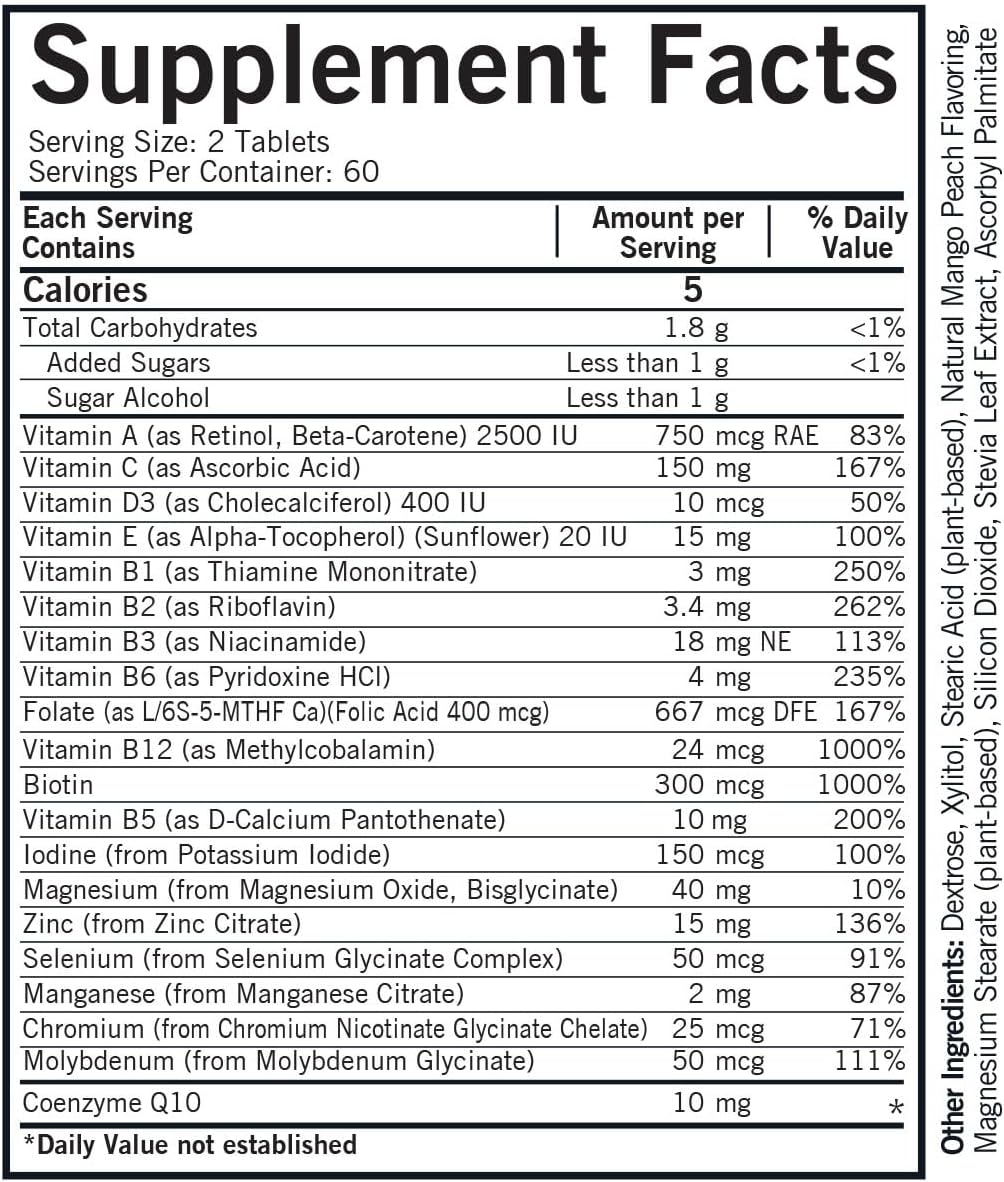Kirkman - Multivitamínico y mineral masticable para niños con 5-MTH...