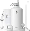 Coolflask Botella de agua de 128 onzas aislada con popote y 3 tapas a