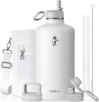 Coolflask Botella de agua de 128 onzas aislada con popote y 3 tapas a