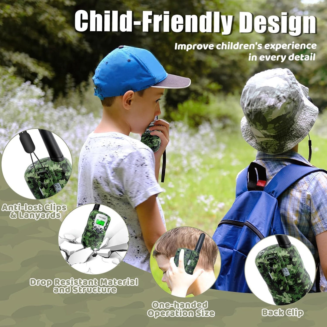 Vvinca Walkie Talkies para niños, paquete de 4 recargables, 3 milla...