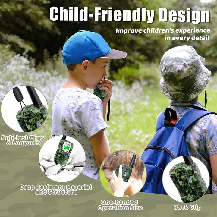 Vvinca Walkie Talkies para niños, paquete de 4 recargables, 3 milla...