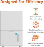 Amazon Basics Deshumidificador grande de 50 pintas con bomba, certificado New Energy Star, control de humedad, descongelación automática, temporizador, protección contra desbordamiento para