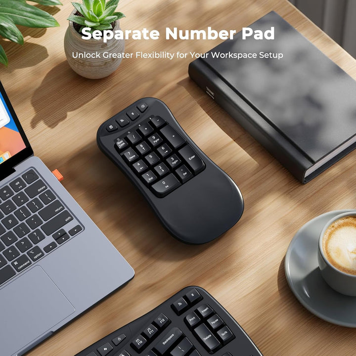 MEETION Wave - Teclado ergonómico, 2.4 GHz, inalámbrico, Bluetooth...