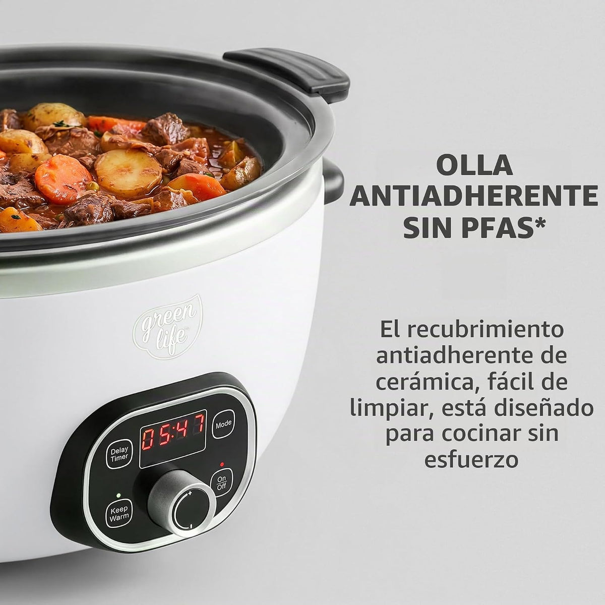 GreenLife 6QT - Olla de cocción lenta antiadherente de cerámica