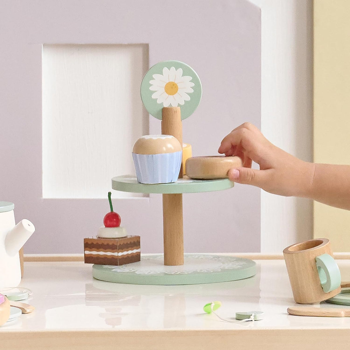 Teamson Kids Carro de postre para sorber por la tarde, blanco/verde menta