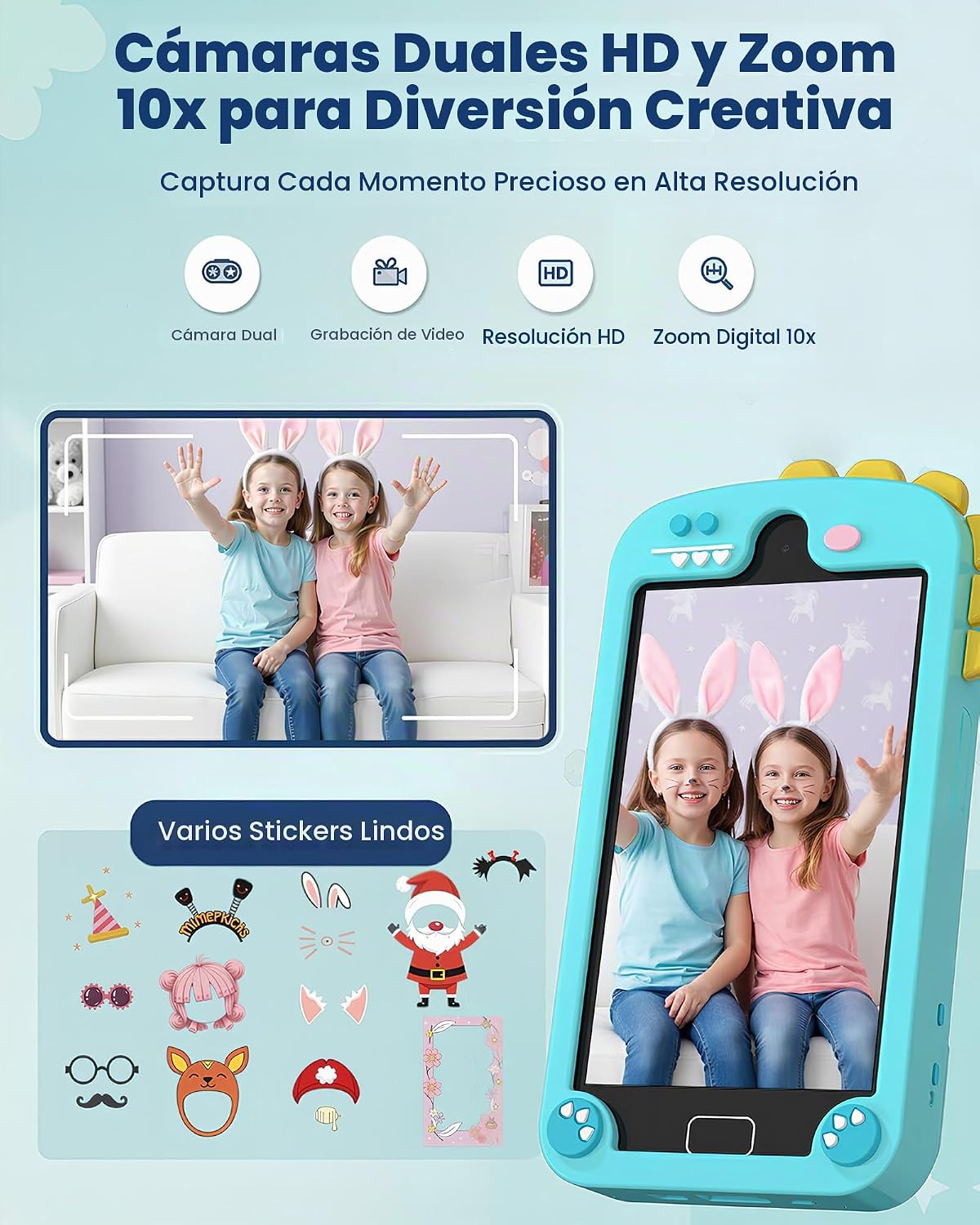 Teléfono inteligente para niños para niños de 3 a 12 años, teléfono de juego táctil de 4" con pantalla, 32GB