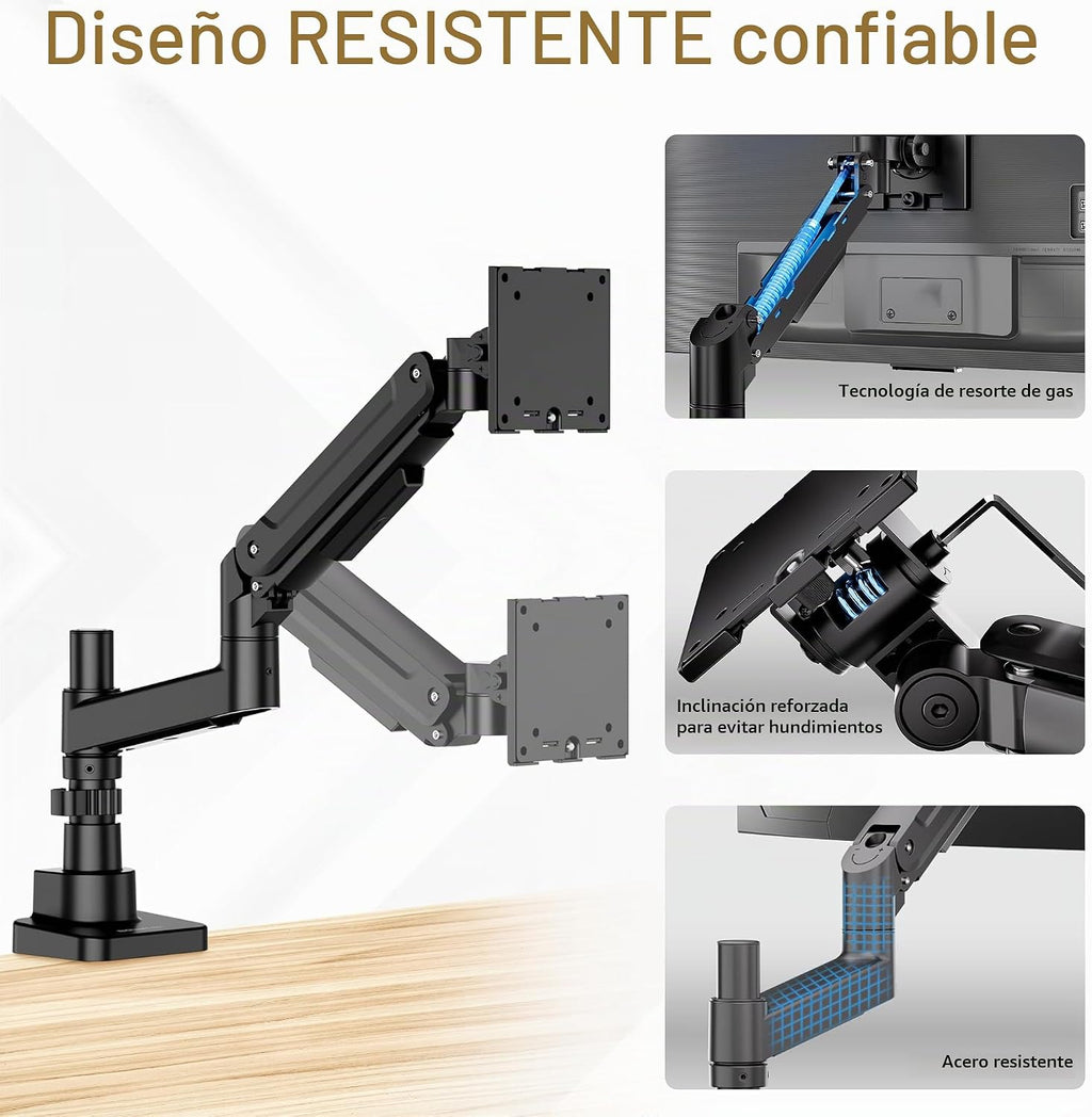 Mount-It! Soporte de escritorio para monitor ultraancho con poste, se adapta a pantallas de 17 a 49 pulgadas, brazo de resorte de gas ajustable en altura resistente, capacidad de 44 libras, movimiento