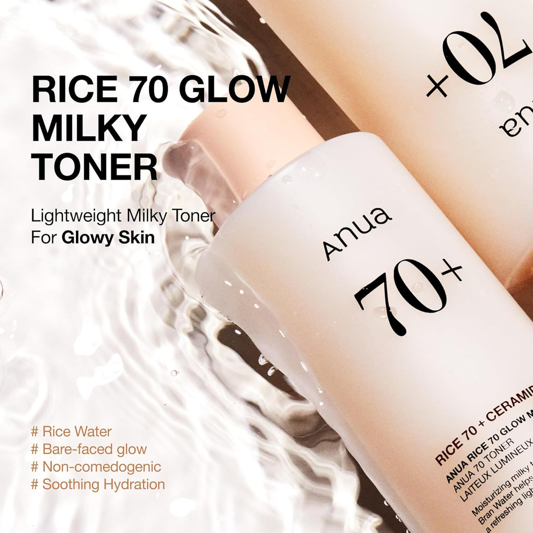 ANUA Rice 70 Glow Milky Toner, para piel de vidrio, agua de arroz,...
