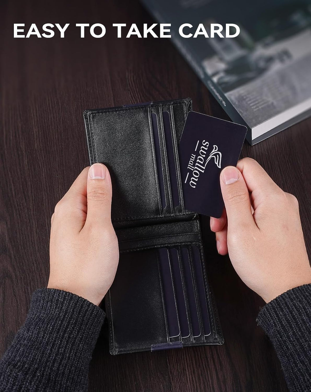Swallowmall Cartera RFID de cuero genuino para hombre, billetera pl...