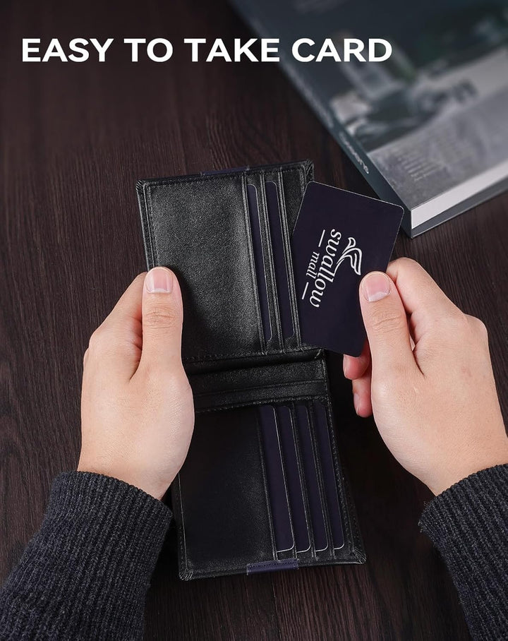Swallowmall Cartera RFID de cuero genuino para hombre, billetera pl...