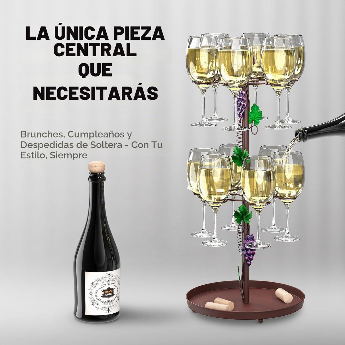Estante de secado de vidrio de vino de metal de mesa con 12 ganchos para