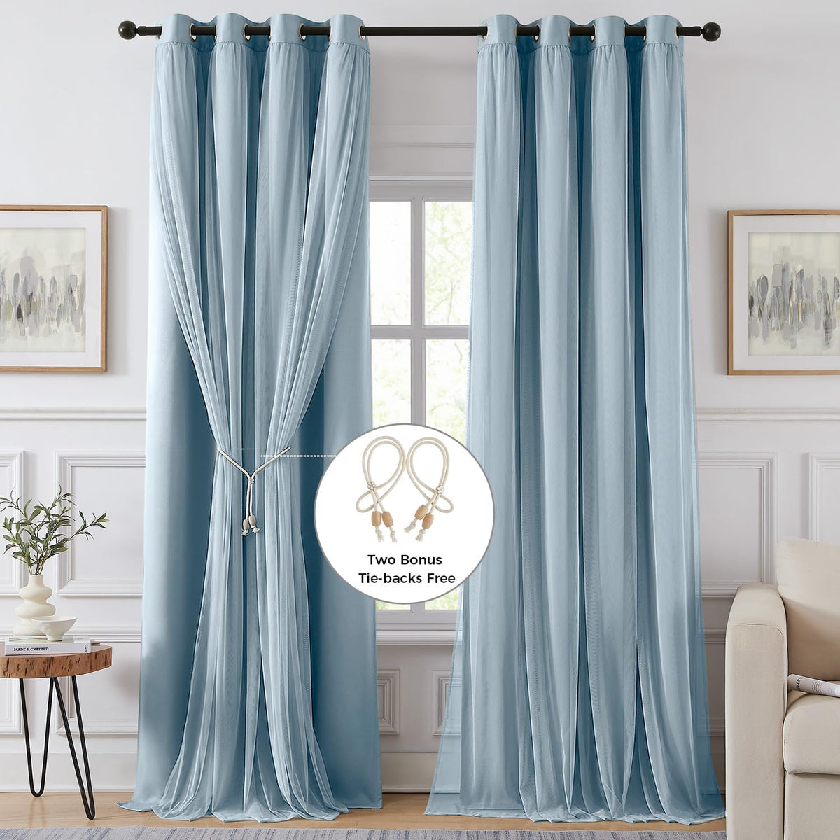Cortinas 100% opacas para dormitorio, doble capa, color azul