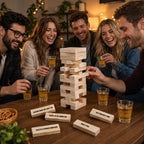 ArtCreativity Juegos de beber en torre para adultos, con 4 vasos y 60 bloques de madera con desafíos, divertidos juegos de fiesta para adultos para la noche de juegos, gran idea de regalo para todos