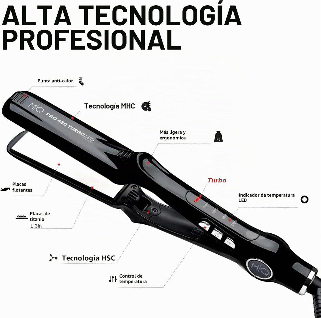 MQ Hair - Plancha plana de titanio profesional 480°F Turbo Bivolt N...