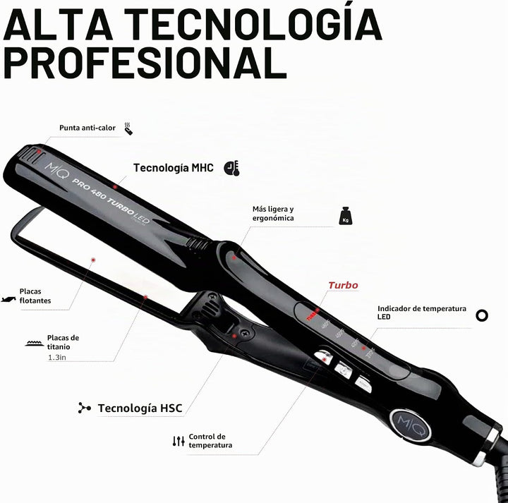 MQ Hair - Plancha plana de titanio profesional 480°F Turbo Bivolt N...