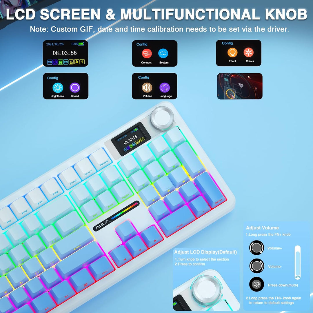 AULA F108 PRO - Teclado mecánico inalámbrico con pantalla y perilla...