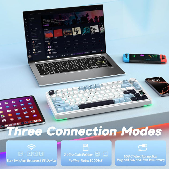 AULA Teclado mecánico inalámbrico S75 PRO con pantalla y perilla, 7...