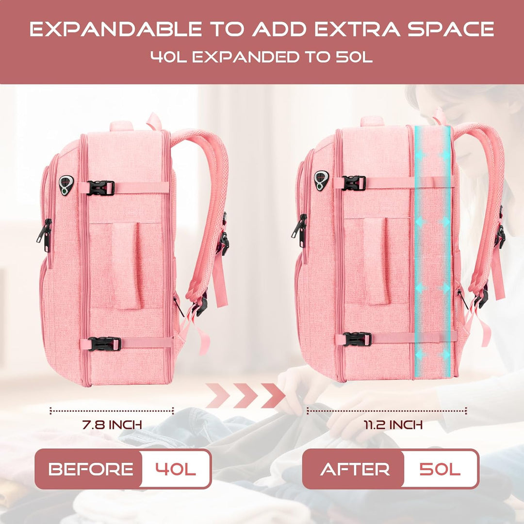 Fxcelets Mochila de viaje para mujer, mochila de transporte expansi...