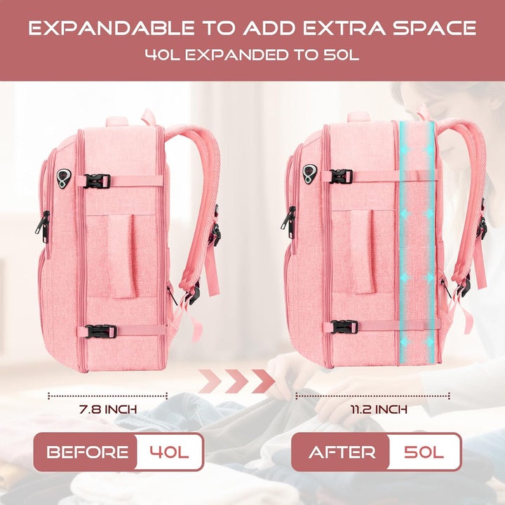 Fxcelets Mochila de viaje para mujer, mochila de transporte expansi...