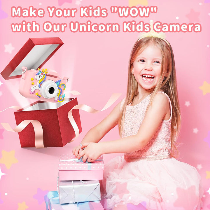 Cámara de unicornio rosa para niños, cámara digital para niños pequ...