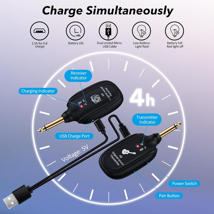 INGPARTNER Sistema de guitarra inalámbrica UHF, 2 modos, batería de...