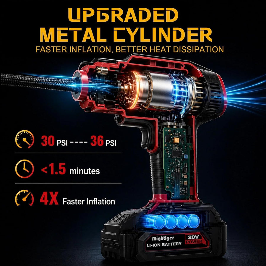 MIGHTIGER Inflador de neumáticos de 20 V, mini compresor de aire in...