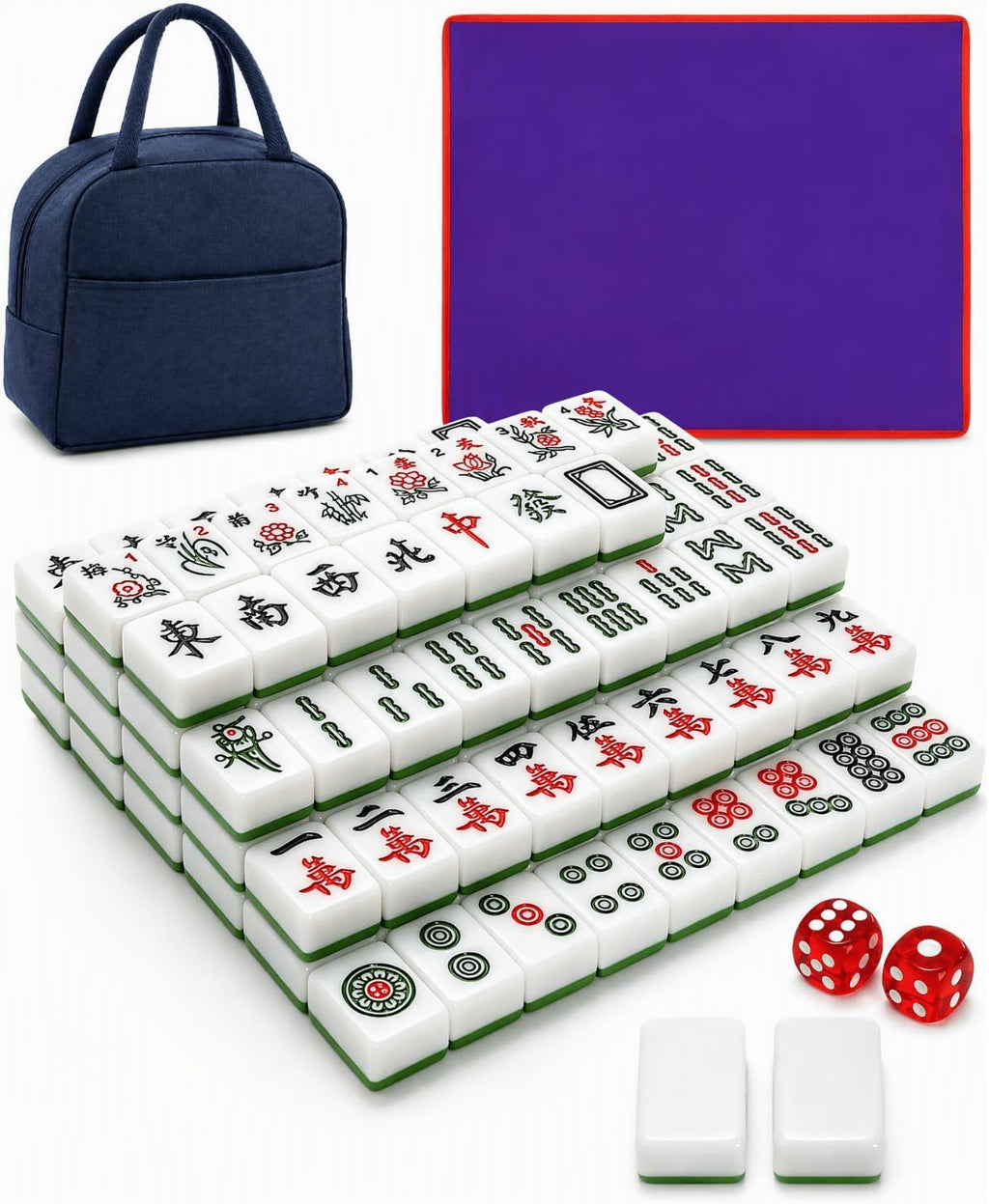 Youeon Juego de mahjong chino de 144 piezas con bolsa de transporte, verde
