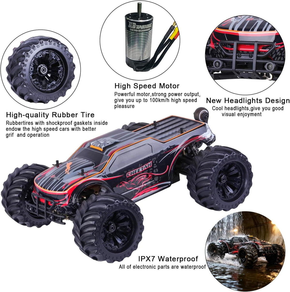 JLBRACINGRC 1/10 - Autos RC sin escobillas para adultos, 80+ KPH, 4WD RC Camiones | Camiones monstruo ESC 120A, auto de control remoto grande todoterreno todo terreno, IPX7 impermeable Hobby RC regalo