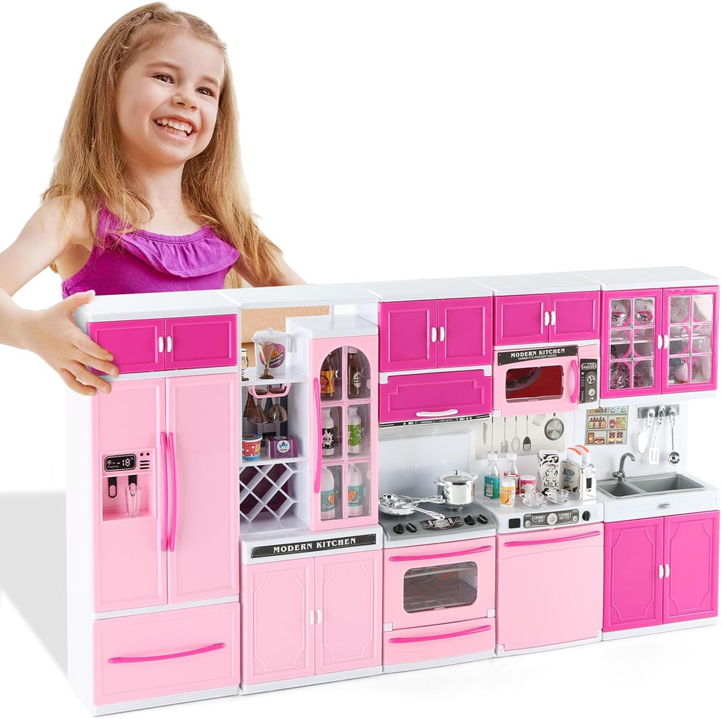 SOCBTNSO 64 piezas de juguete de cocina rosa con luces sonidos para niños
