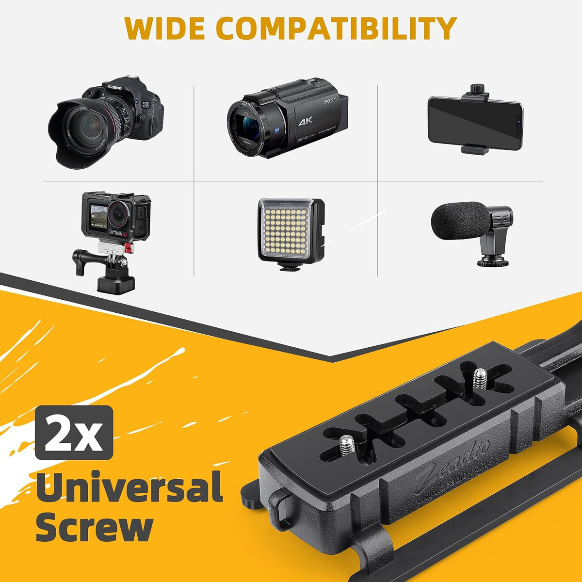 Zeadio Estabilizador de mano de video, kit de agarre de mango de cámara todo en uno con luz de video LED regulable, micrófono, soporte para teléfono, adaptador de cámara de acción para cine, vlogging, YouTube, TikTok, etc