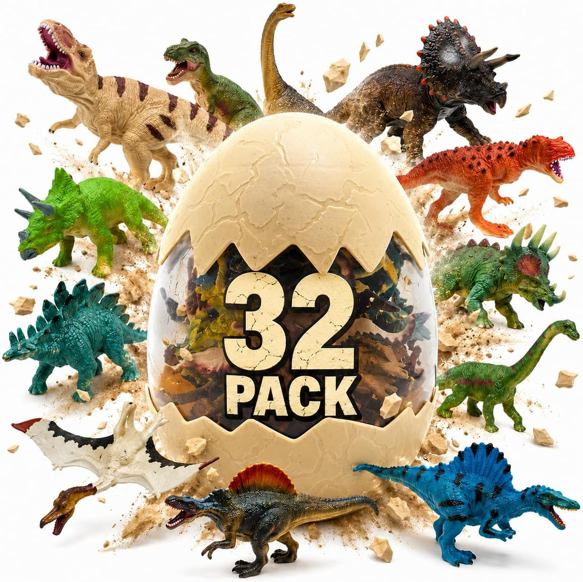 Juguetes de dinosaurio, paquete de 32 figuras realistas de dinosaurios con