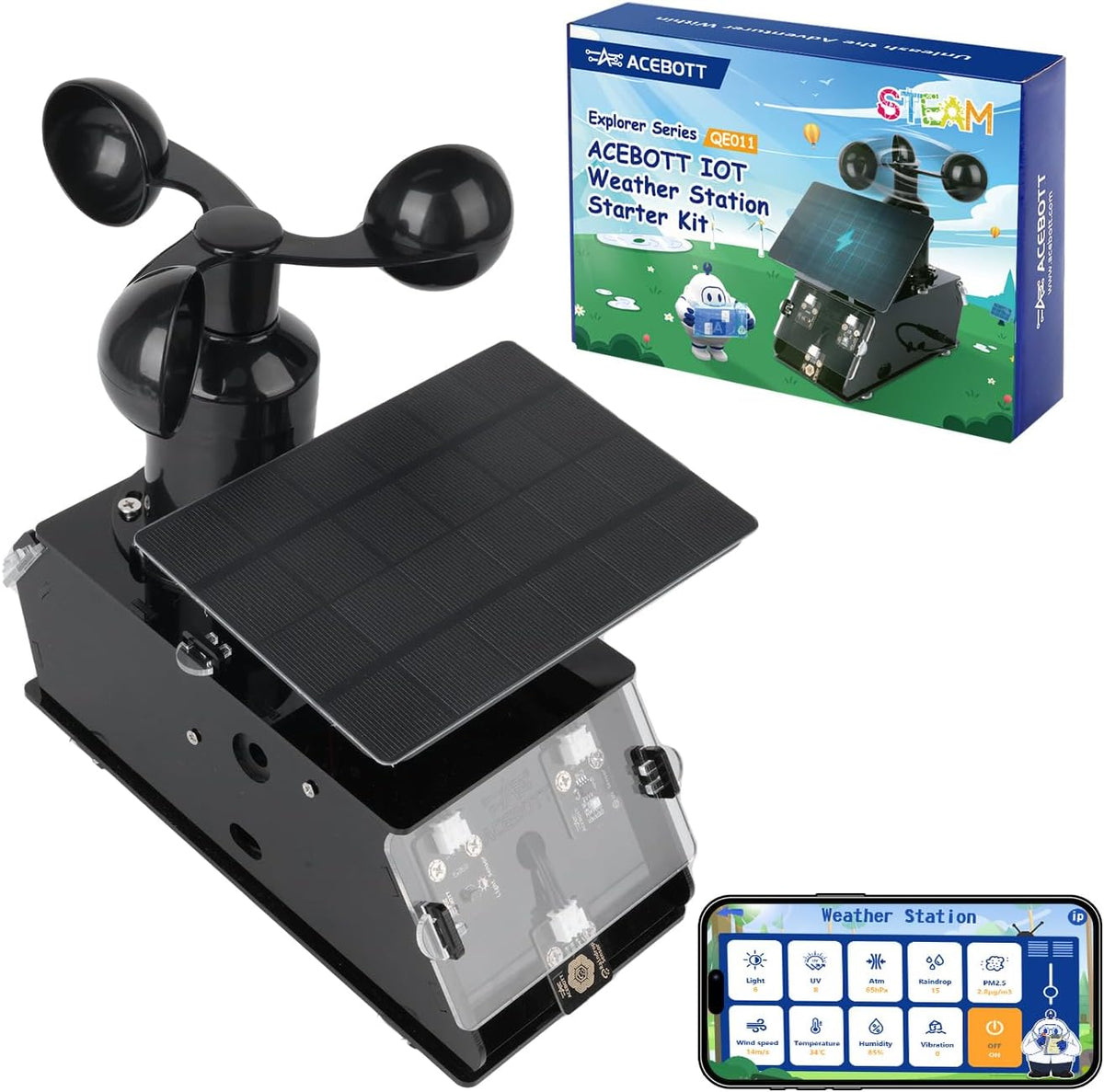 Kits de ciencia para niños a partir de 12 años, kit de estación meteorológica ACEBOTT IoT para interiores y exteriores, kits STEM con 8 sensores y panel solar, compatible con ESP32 Arduino IDE, kits
