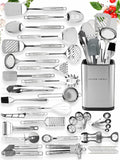 Home Hero Juego de utensilios de cocina de acero inoxidable de 54 piezas, utensilios de cocina antiadherentes resistentes al calor de silicona y acero inoxidable, herramientas completas con cuchara
