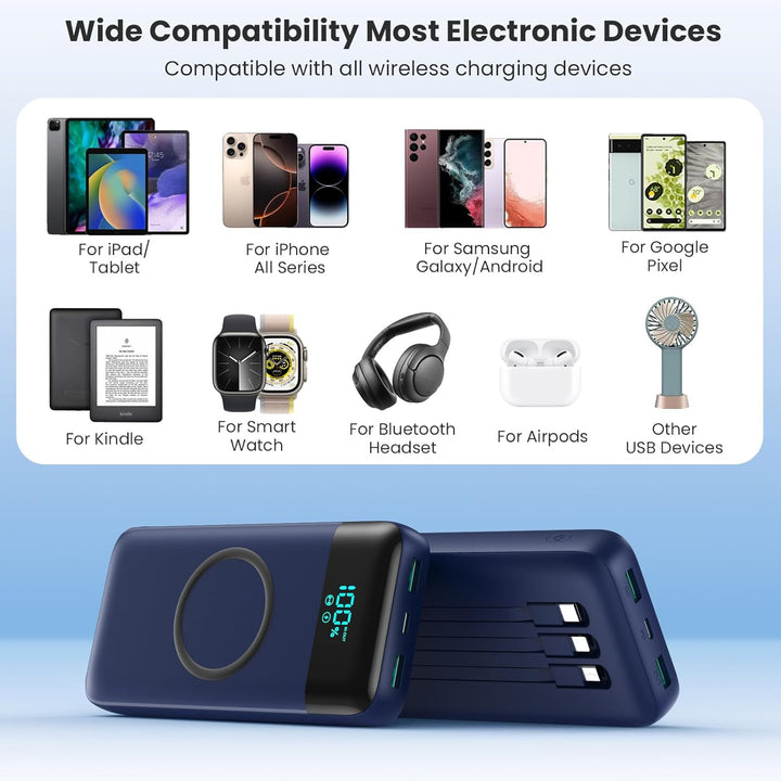 Cargador portátil inalámbrico de 40800 mAh para iPhone con 3 cables...