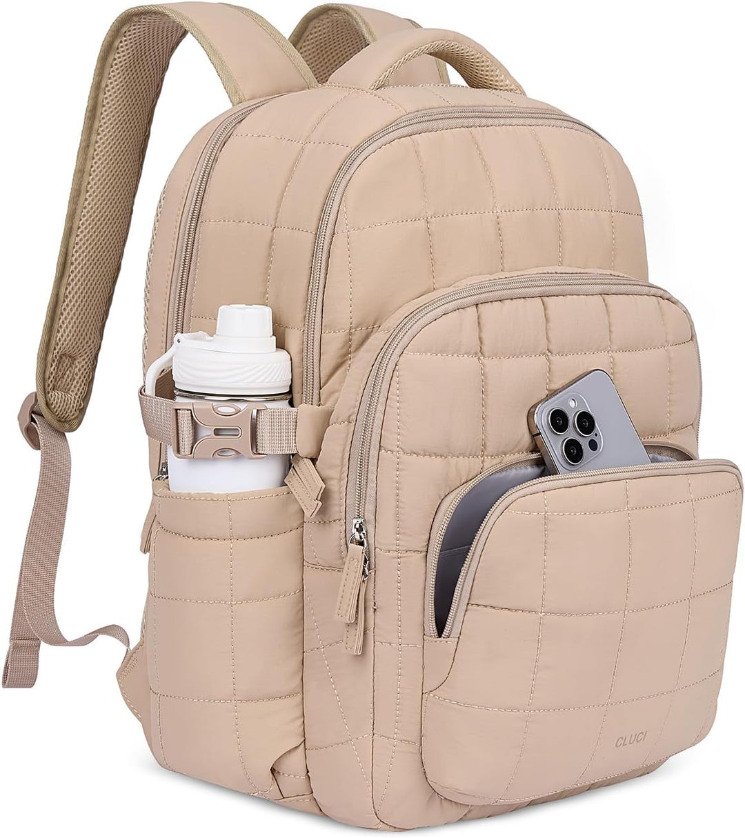CLUCI Mochila acolchada abullonada para laptop para mujeres, Caqui,...