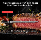Termómetro inteligente de carne de doble sonda, termómetro inalámbrico para parrilla con pantalla de refuerzo independiente y conexión WiFi, 7 sensores, ambiente de 1000F