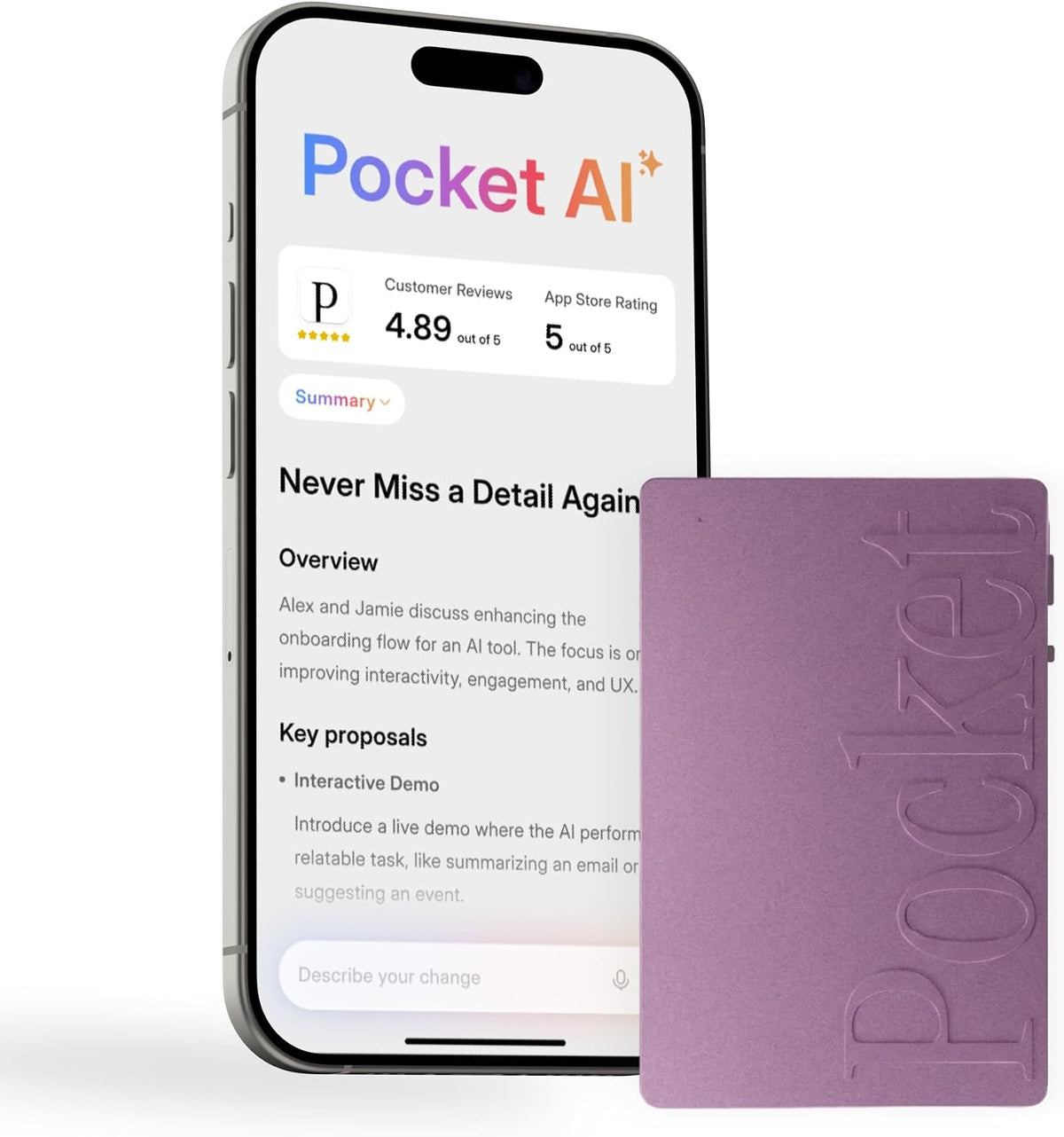 Pocket Grabadora de voz AI, transcripción automática, tomador de notas AI