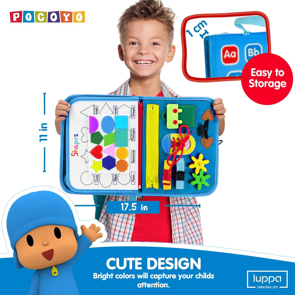 Pocoyo Montessori Busy Board - Diversión de aprendizaje preescolar con alfabeto y números, juguete educativo ideal de viaje para niños de 3 a 4 años (tablero de negocios)