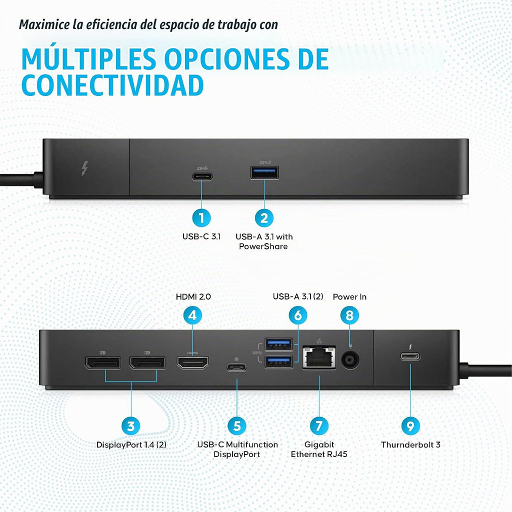 Dell WD19TBS Thunderbolt Dock - Estación de acoplamiento USB C con monitor dual con 180, cable HDMI, cable DisplayPort, estación de acoplamiento para laptop y computadora Dell