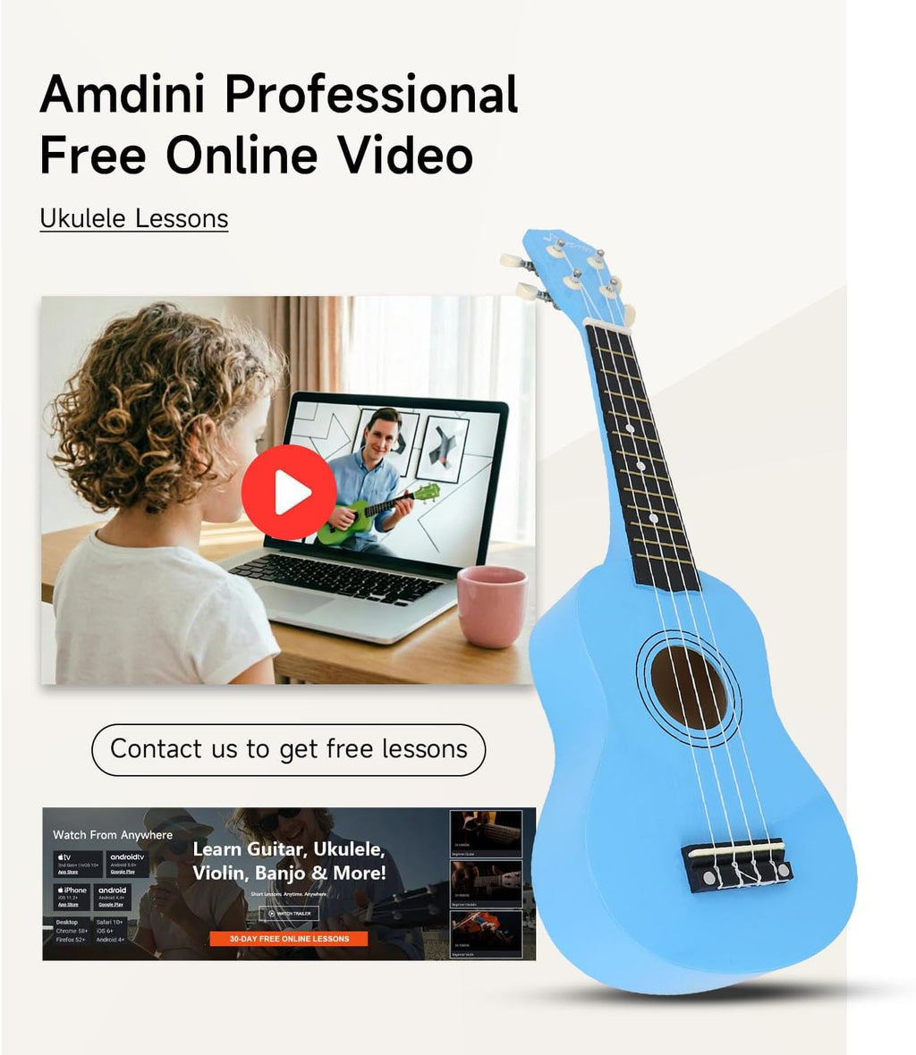 Ukulele de 21 pulgadas para principiantes, kit de ukulele soprano de tilo para niños, adultos, estudiantes, principiantes, mini guitarra, paquete de ukulele con libro, funda de concierto