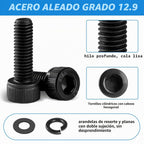 Surtido de tornillos métricos M2 M3 M4 M5 de 1760 piezas, kit de pernos de cabeza cilíndrica con hexágono interior y tuercas de acero de aleación grado 12.9, chapado en zinc negro y juego de