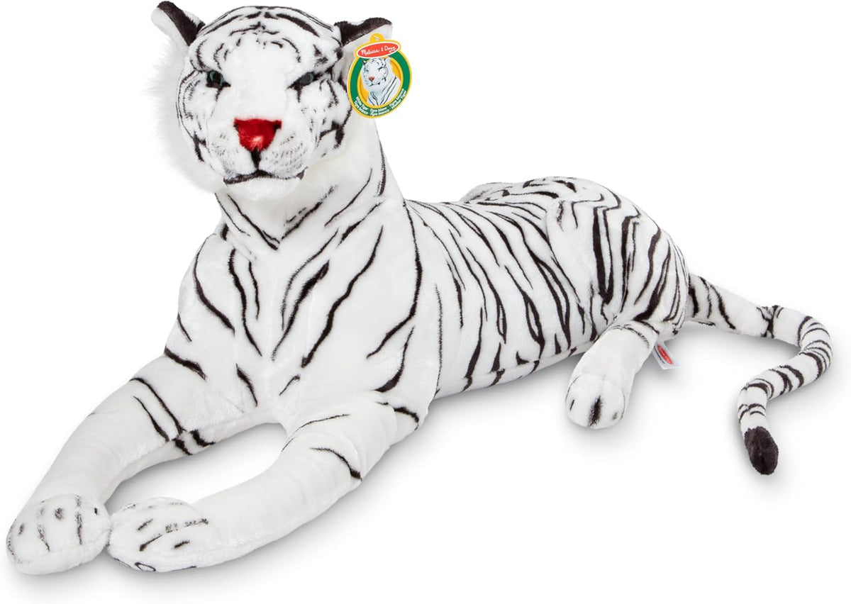 Tigre de peluche Melissa & Doug gigante (más de 5 pies de largo), tigre siberiano blanco, realista