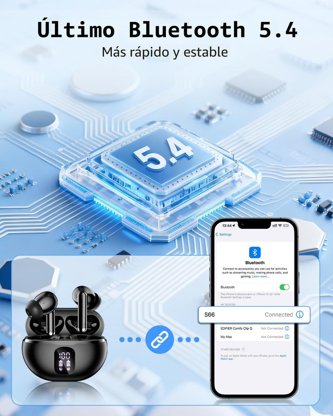 Auriculares inalámbricos, auriculares Bluetooth 5.4 con 50 horas de...