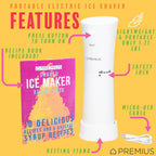Máquina de hielo afeitado inalámbrica – Ligero, recargable, libro de recetas de bonificación, soporte de descanso – Hielo afeitado caribeño. Cable USB incluido – Hasta 40 conos de nieve por carga. No se necesitan moldes (blanco)