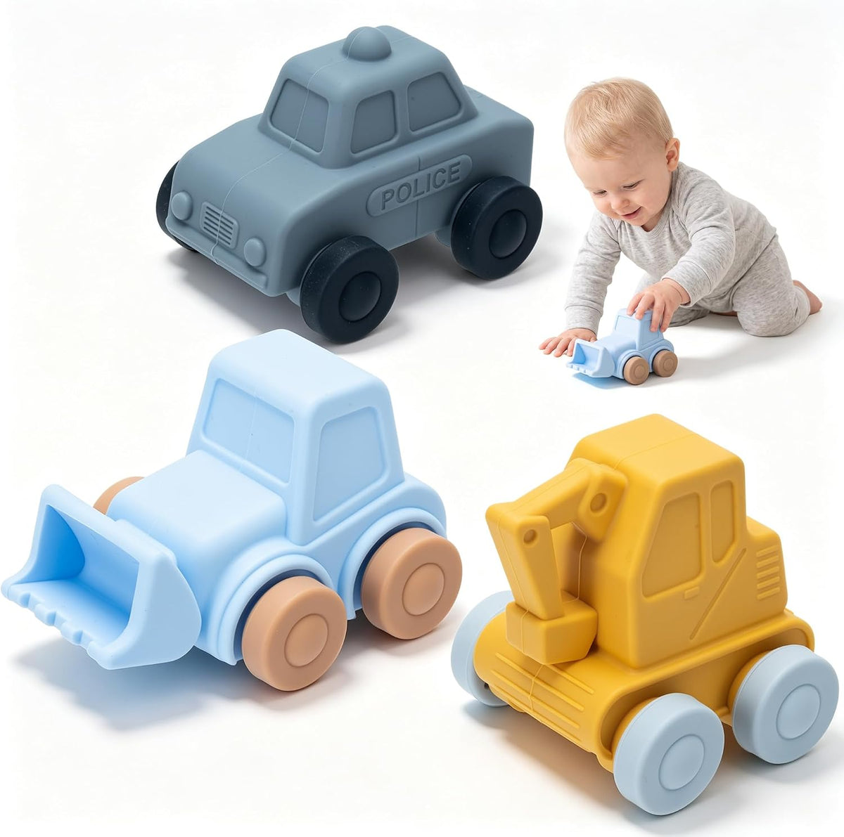 Coches de juguete de silicona de grado alimenticio para bebés