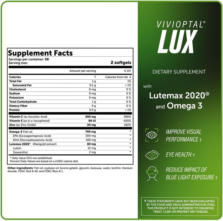 Vivioptal Lux 60 cápsulas blandas, Omega 3, zinc y vitamina C y E,...