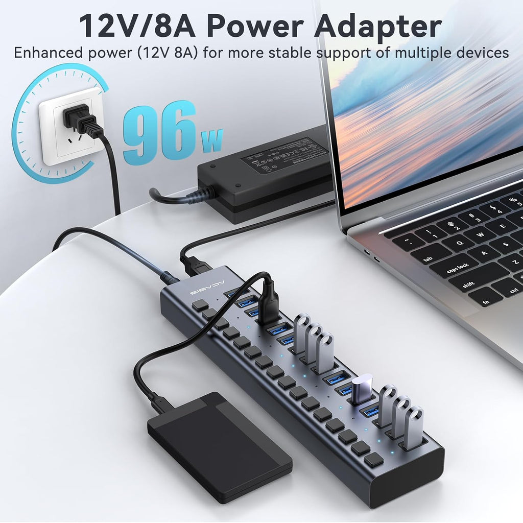 ACASIS, HS082, hub USB 3.2 de 16 puertos, alimentado