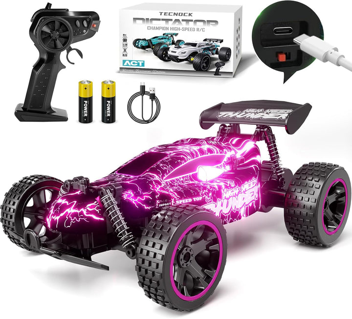 Tecnock Autos RC para niños, escala 1:18 2WD RC Car con luces LED,...