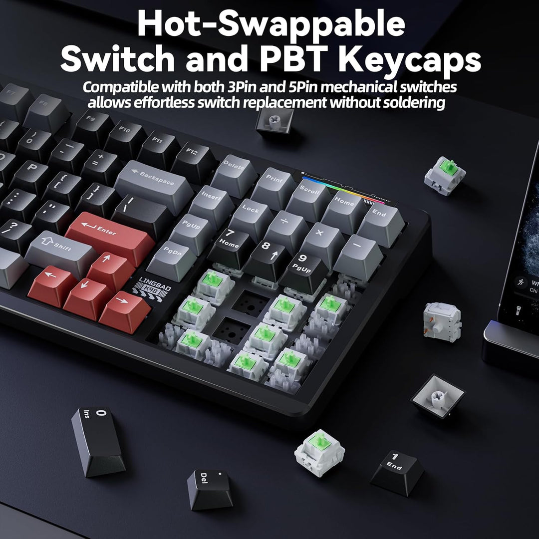 Teclado mecánico inalámbrico LINGBAO K98 para juegos, modo tri BT5....